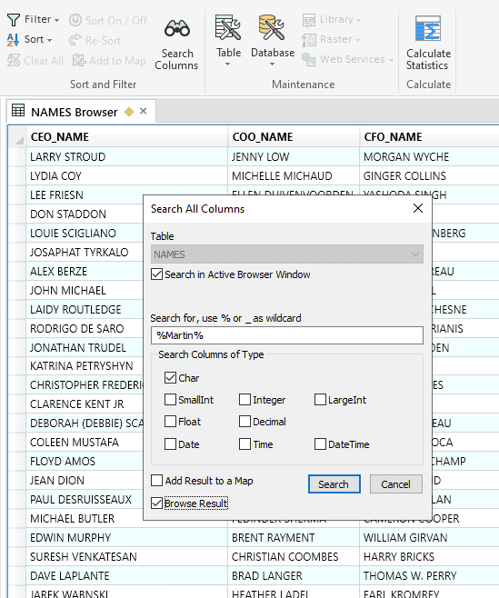 Fenêtre de l'outil Multi Search