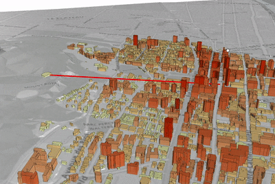 Ligne de vue bloquée par des bâtiments
